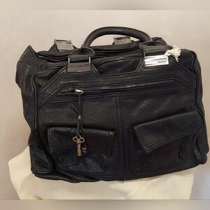 Diesel Vintage Black Leather Handbag with Silver Accents